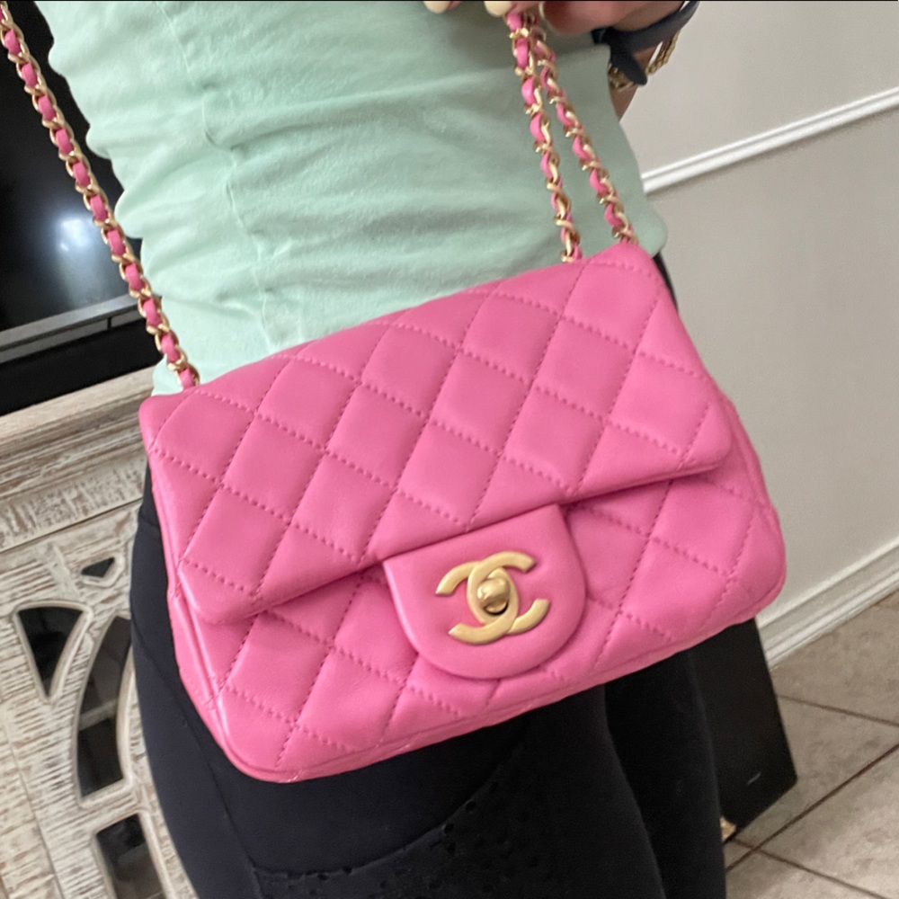 Chanel Mini Square Pink Pearl Crush Quilted Crossbody Bag
